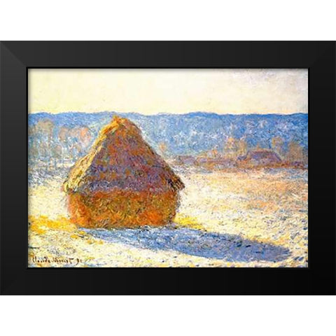 Haystack In Winter 1891 Black Modern Wood Framed Art Print by Monet, Claude