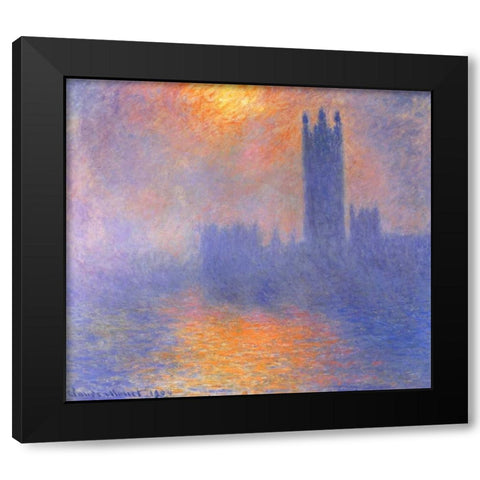 Houses Of Parliment Through The Fog Black Modern Wood Framed Art Print with Double Matting by Monet, Claude