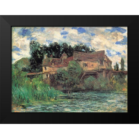 Houses On The Old Bridge At Vernon 1883 Black Modern Wood Framed Art Print by Monet, Claude