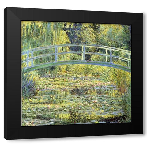 Japanese Bridge Black Modern Wood Framed Art Print by Monet, Claude