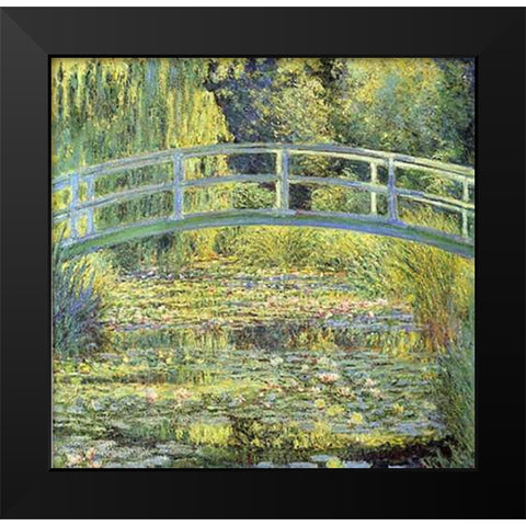 Japanese Bridge Black Modern Wood Framed Art Print by Monet, Claude