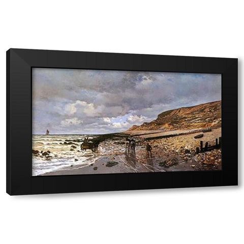 La Pointe De La Heve At Low Tide Black Modern Wood Framed Art Print by Monet, Claude