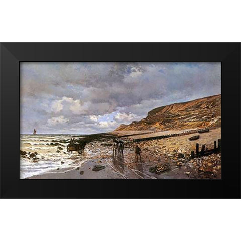 La Pointe De La Heve At Low Tide Black Modern Wood Framed Art Print by Monet, Claude