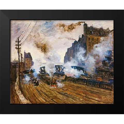 La Tranchee Des Batignolles Black Modern Wood Framed Art Print by Monet, Claude