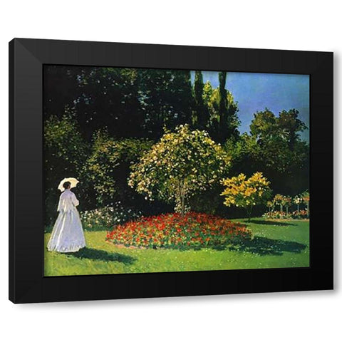 Lady In The Garden 1867 Black Modern Wood Framed Art Print by Monet, Claude
