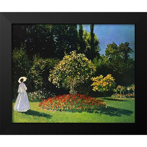 Lady In The Garden 1867 Black Modern Wood Framed Art Print by Monet, Claude