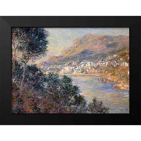 Monte Carlo vue de Cap Martin Black Modern Wood Framed Art Print by Monet, Claude