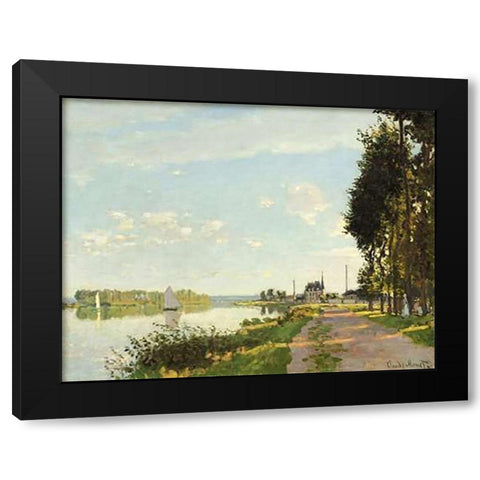 Riverside Walk At Argenteuil 1872 Black Modern Wood Framed Art Print by Monet, Claude