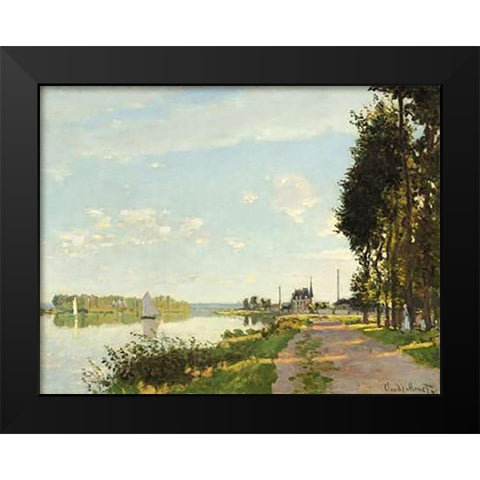 Riverside Walk At Argenteuil 1872 Black Modern Wood Framed Art Print by Monet, Claude