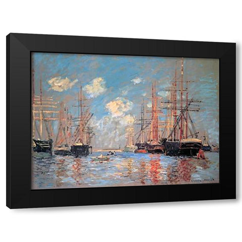 Seascape The Port Of Amsterdam 1874 Black Modern Wood Framed Art Print by Monet, Claude