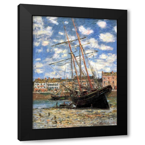 Ship Aground 1881 Black Modern Wood Framed Art Print with Double Matting by Monet, Claude