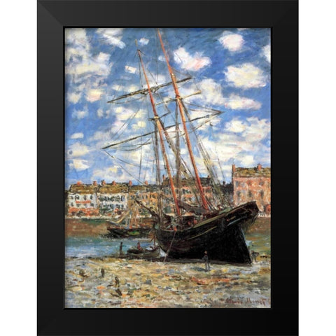 Ship Aground 1881 Black Modern Wood Framed Art Print by Monet, Claude