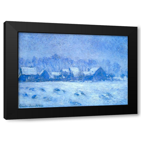Snow Effect At Giverny 1893 Black Modern Wood Framed Art Print by Monet, Claude