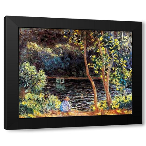 The Artists Floating Studio 1876 Black Modern Wood Framed Art Print by Monet, Claude