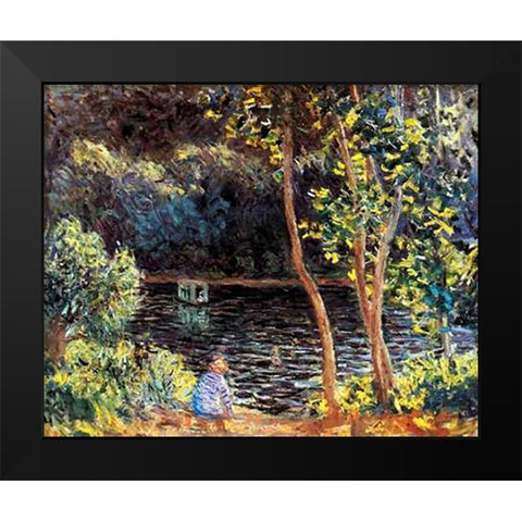 The Artists Floating Studio 1876 Black Modern Wood Framed Art Print by Monet, Claude