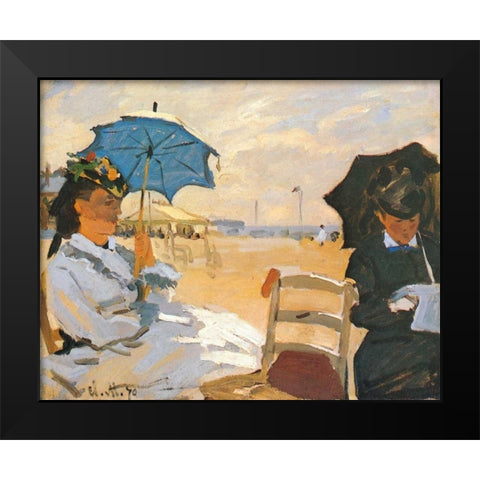 The Beach At Trouville 1870 Black Modern Wood Framed Art Print by Monet, Claude