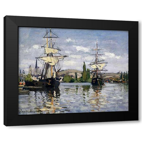 The Seine At Rouen 1872 Black Modern Wood Framed Art Print with Double Matting by Monet, Claude