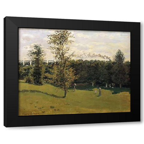 Train In The Countryside 1870 Black Modern Wood Framed Art Print by Monet, Claude