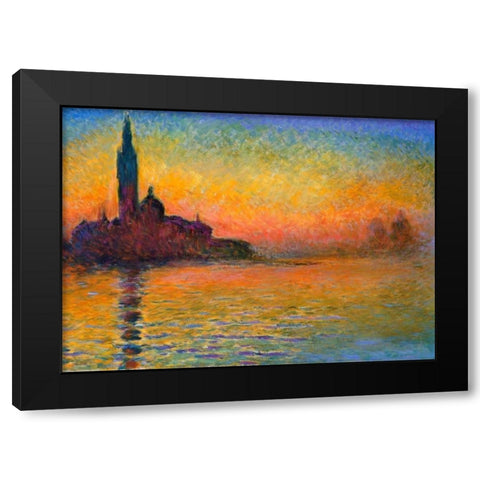 Twilight Venice Black Modern Wood Framed Art Print by Monet, Claude