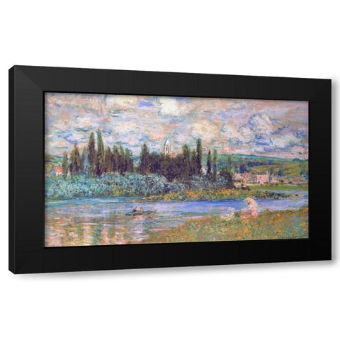 Vethuil Sur Seine Black Modern Wood Framed Art Print by Monet, Claude