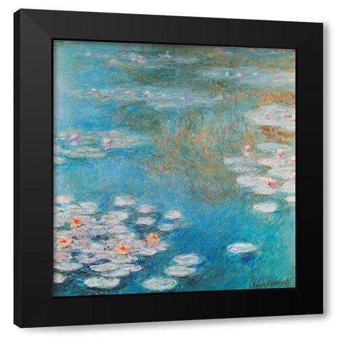Waterlilies At Giverny 1908 Black Modern Wood Framed Art Print with Double Matting by Monet, Claude