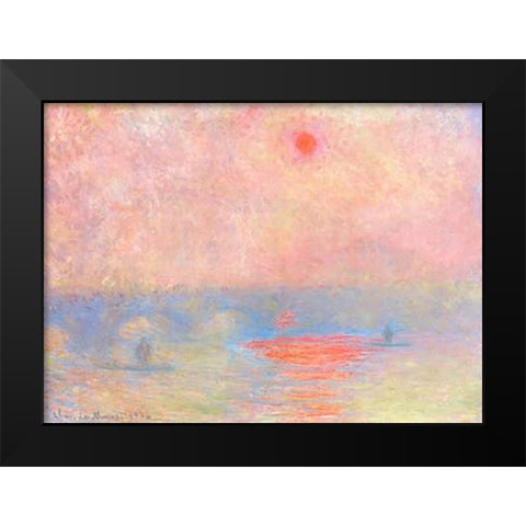Waterloo Bridge Sun Through The Mist 1903 Black Modern Wood Framed Art Print by Monet, Claude