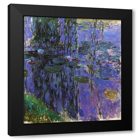Willow Fronds And Nympheas Black Modern Wood Framed Art Print with Double Matting by Monet, Claude
