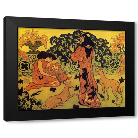 Les Princesses A La Terrasse Black Modern Wood Framed Art Print with Double Matting by Ranson, Paul