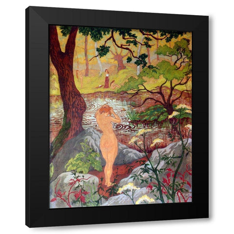 Nu Se Coiffant Au Bord De Letang Black Modern Wood Framed Art Print with Double Matting by Ranson, Paul