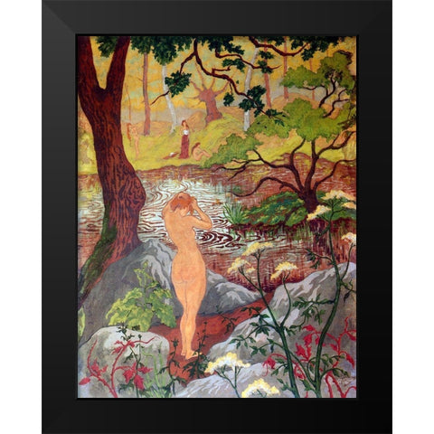 Nu Se Coiffant Au Bord De Letang Black Modern Wood Framed Art Print by Ranson, Paul
