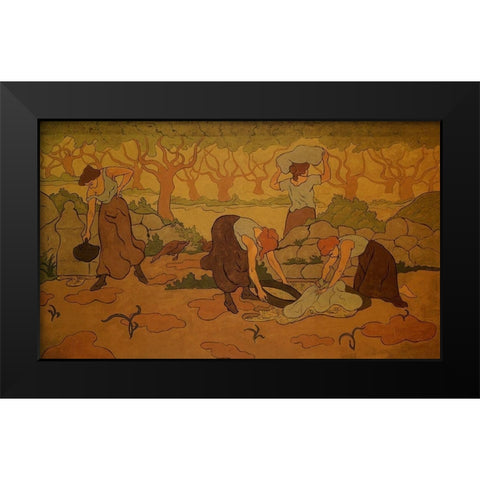 Quatre Femmes A La Fontaine Black Modern Wood Framed Art Print by Ranson, Paul