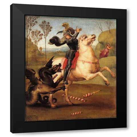 St George And The Dragon Black Modern Wood Framed Art Print with Double Matting by Raphael