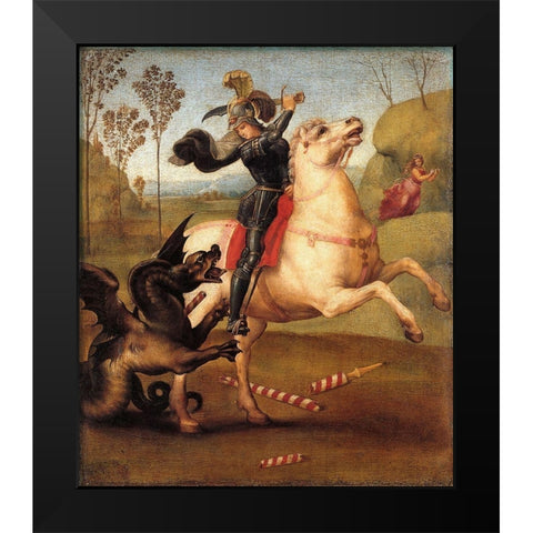 St George And The Dragon Black Modern Wood Framed Art Print by Raphael