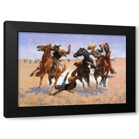 Aiding A Comrade Black Modern Wood Framed Art Print with Double Matting by Remington, Frederic