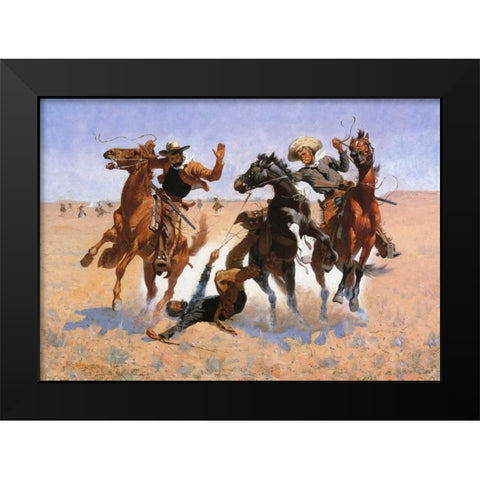 Aiding A Comrade Black Modern Wood Framed Art Print by Remington, Frederic