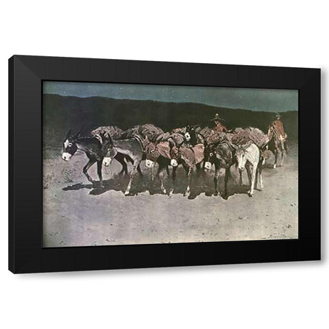 An Early Start For Market Black Modern Wood Framed Art Print with Double Matting by Remington, Frederic