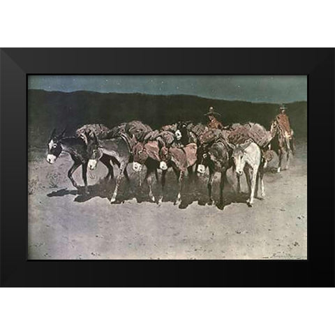 An Early Start For Market Black Modern Wood Framed Art Print by Remington, Frederic