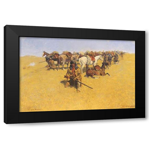 An Old Time Plains Fight Black Modern Wood Framed Art Print with Double Matting by Remington, Frederic