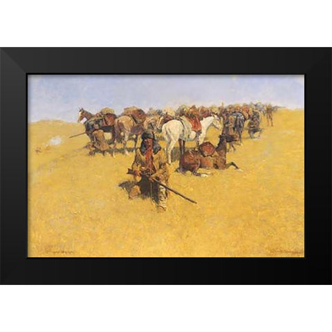 An Old Time Plains Fight Black Modern Wood Framed Art Print by Remington, Frederic