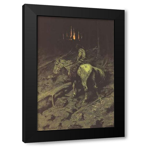Apache Fire Signal Black Modern Wood Framed Art Print with Double Matting by Remington, Frederic