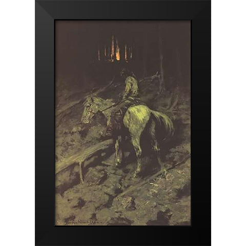 Apache Fire Signal Black Modern Wood Framed Art Print by Remington, Frederic
