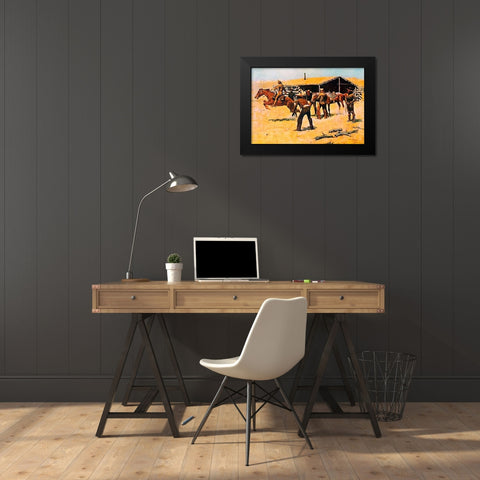 Coming And Going Of The Pony Express Black Modern Wood Framed Art Print by Remington, Frederic
