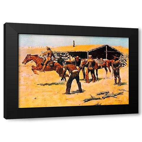 Coming And Going Of The Pony Express Black Modern Wood Framed Art Print with Double Matting by Remington, Frederic
