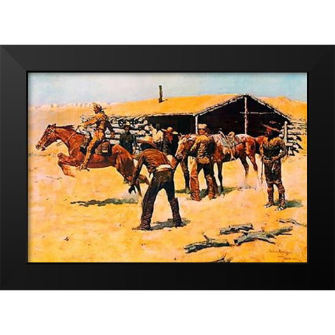 Coming And Going Of The Pony Express Black Modern Wood Framed Art Print by Remington, Frederic