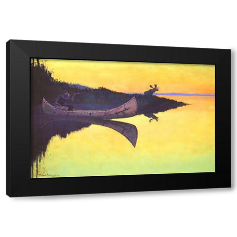 Coming To The Call Black Modern Wood Framed Art Print with Double Matting by Remington, Frederic