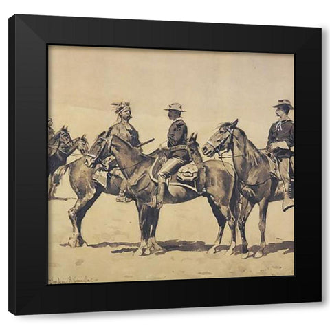Detail The Meeting With The US Cavalry Black Modern Wood Framed Art Print by Remington, Frederic