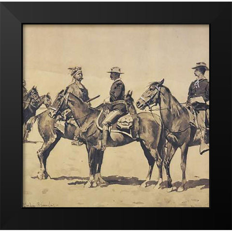 Detail The Meeting With The US Cavalry Black Modern Wood Framed Art Print by Remington, Frederic