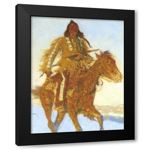 Detail The Snow Trail Black Modern Wood Framed Art Print by Remington, Frederic