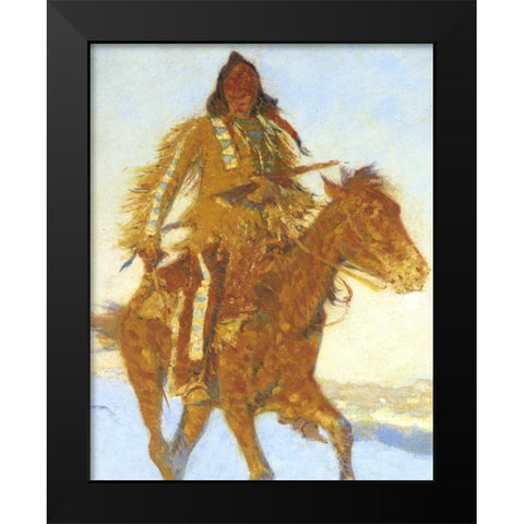 Detail The Snow Trail Black Modern Wood Framed Art Print by Remington, Frederic