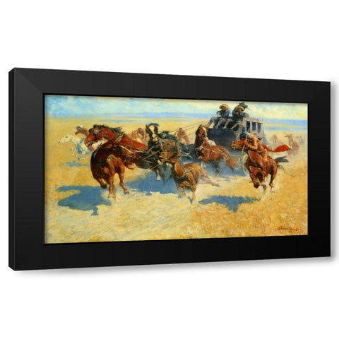 Downing The Nigh Leader Black Modern Wood Framed Art Print with Double Matting by Remington, Frederic
